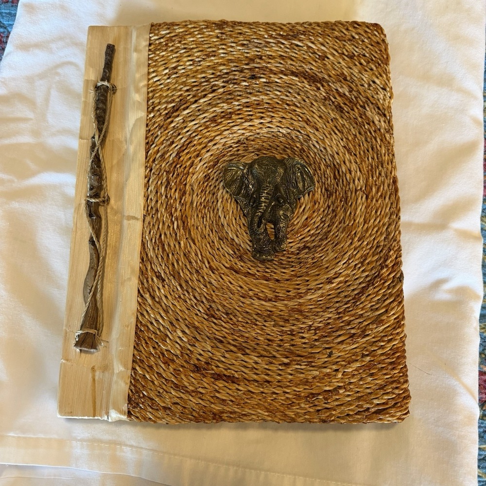Handmade Woven‎ Photo Album Scrapbook Silver Tone Elephant Rustic Boho 12x10